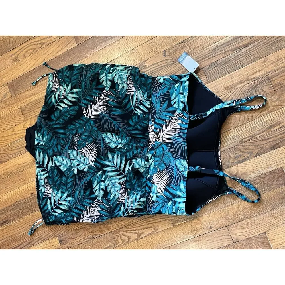Cacique Blue Leaf Print One Piece Swimsuit - Picture 9 of 14